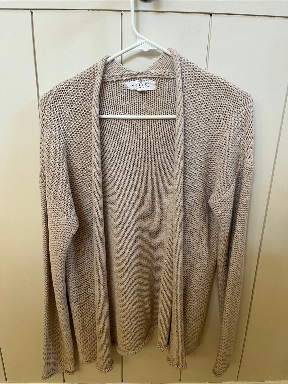 Velvet Open-Front Cardigan - Beige